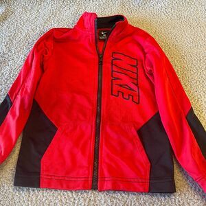 NIke Tracksuit Jacket Boys 6 Medium Red Black Zip Up Long Sleeve  Sweater